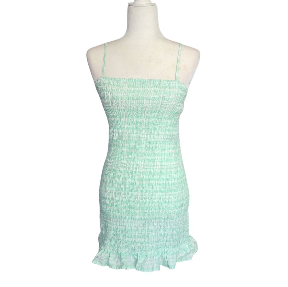 Wild Fable Mint Green Gingham Smocked Bodycon Mini Dress Medium